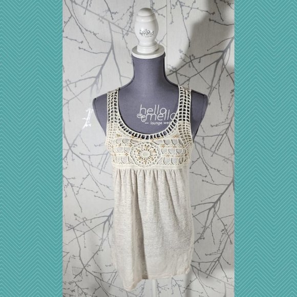 Lonia Ivory 100% Linen Beaded Lace Overlay Tank - Picture 1 of 5